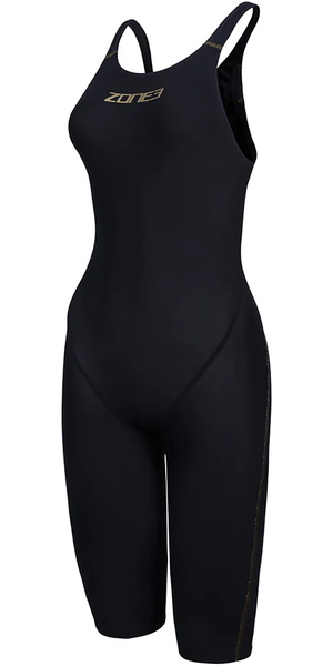 2026 Zone3 Mujer Performance Speed Zipfree Sin Mangas Shorty Swim Kneeskin SW18WFKX101 - Black / Gold